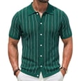 thumbnail image 2 of Bxsruta Men's Striped Knit Polo Shirt Short Sleeve Button Down Breathable Casual Summer Top, 2 of 6