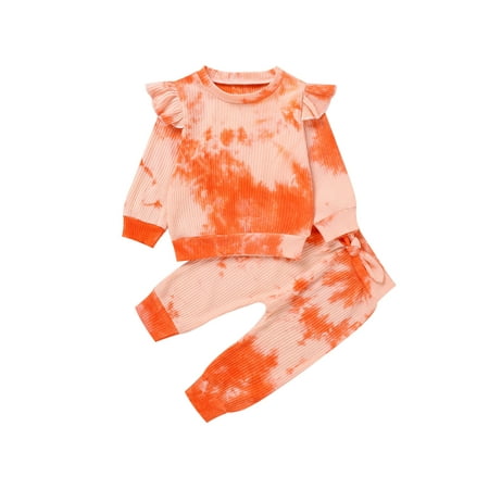 

Fullvigor Baby Girls Tie Dye Sweatsuit Long Sleeve Sweatshirt Ruffle Pants Outfits Set