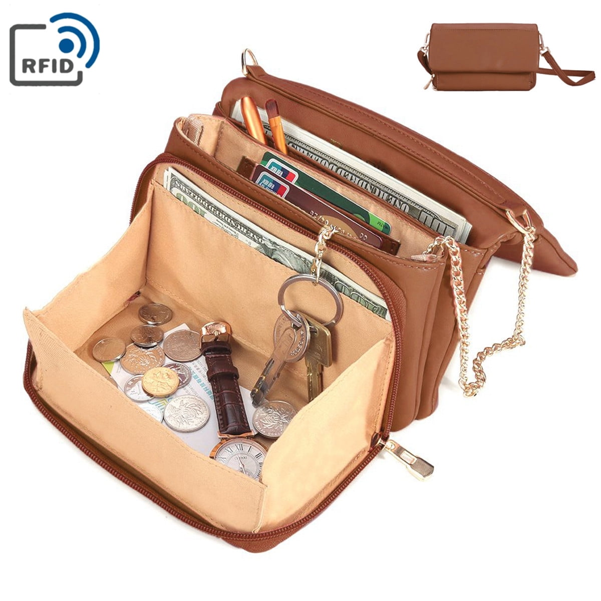 RFID Women Leather Shoulder Bag Lady Evening Clutch Tote Phone Cash Coin Walmart Canada