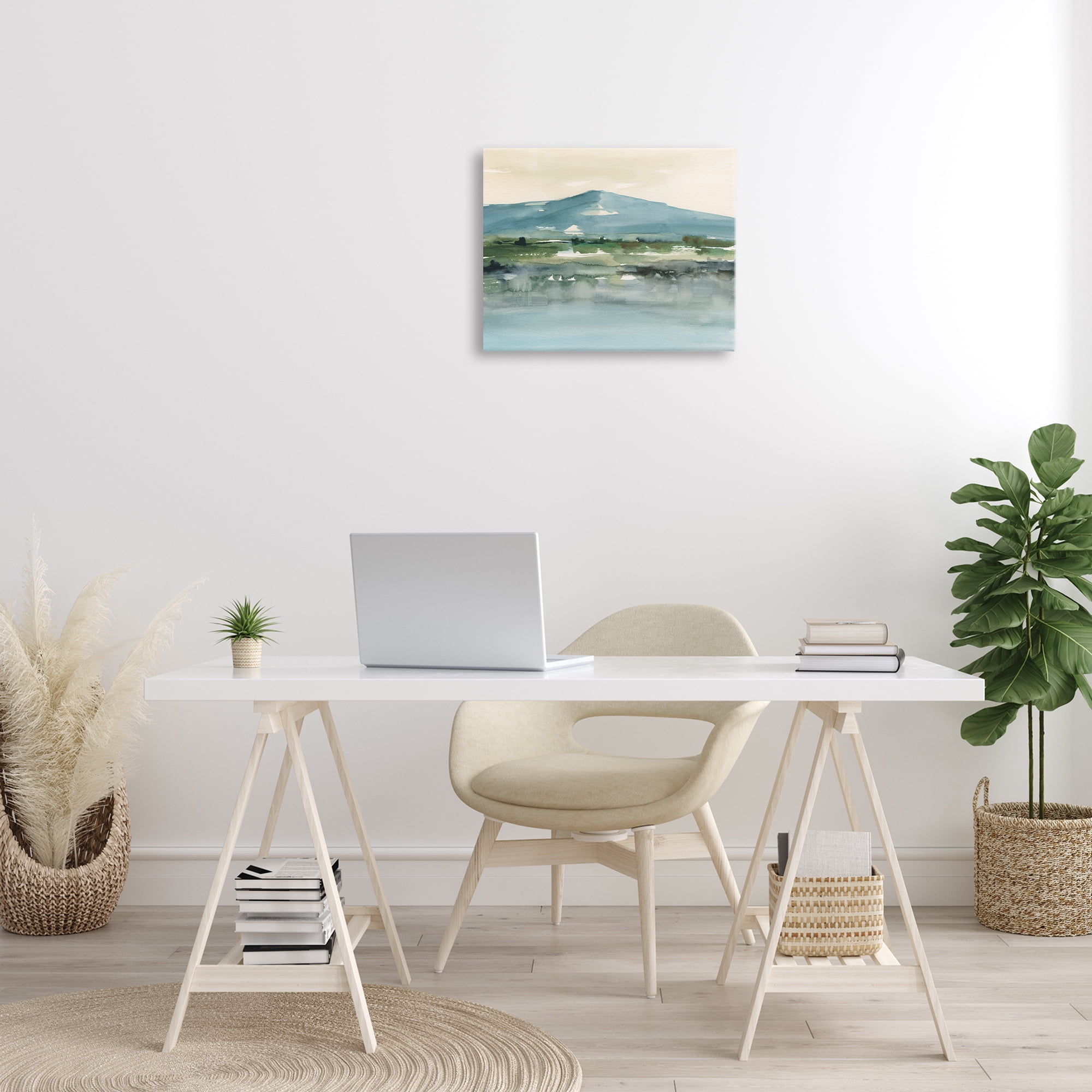 Stupell Industries Blue Mountain Watercolor Landscape & Nature Painting Wrapped Canvas Art Print Wall Art, 20 x 16