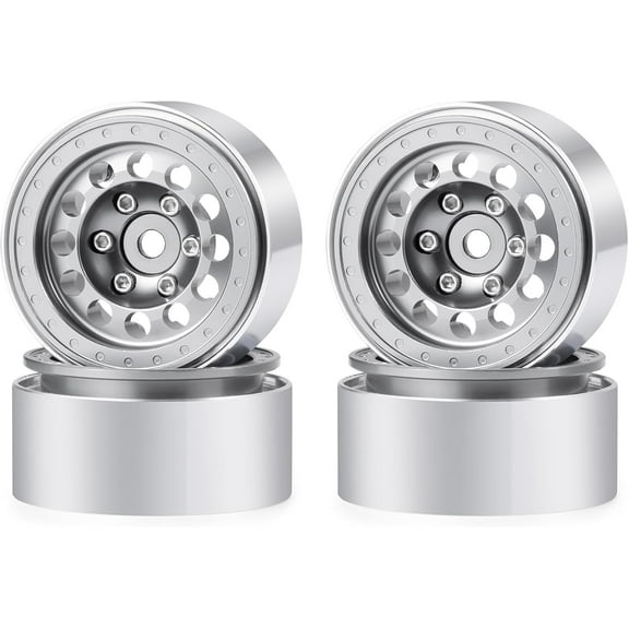 1.0 Beadlock Wheel Rims Aluminum Alloy 4Pcs 1.0" Wheels for 1/18 TRX4M 1/24 SCX24 RC Crawler Car Upgrade Parts(Silver)