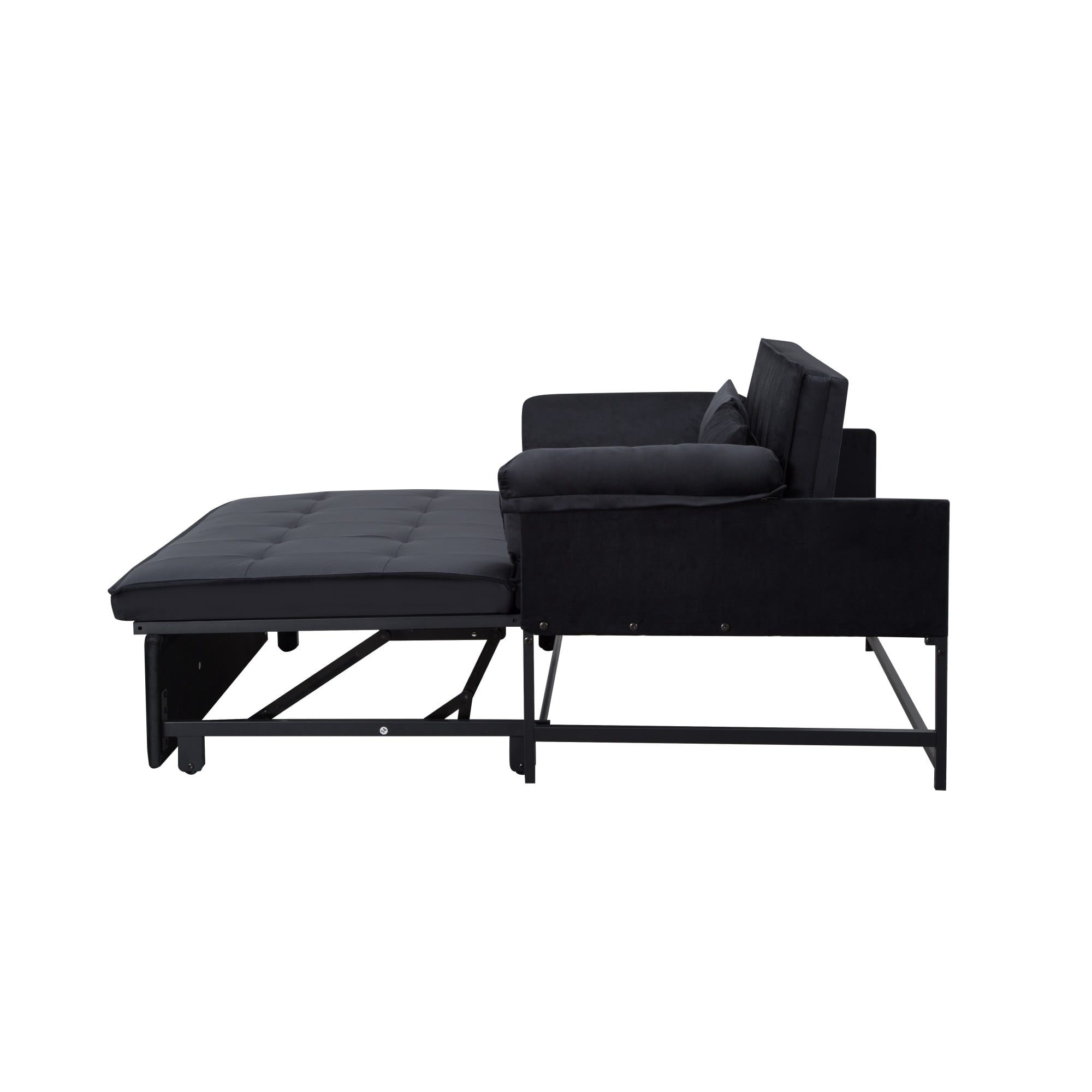DEALTOPS 46" Velvet Pull-Out Sleeper Sofa Bed, 2-in-1 Convertible Loveseat with 5-Level Reclining Backrest, Black