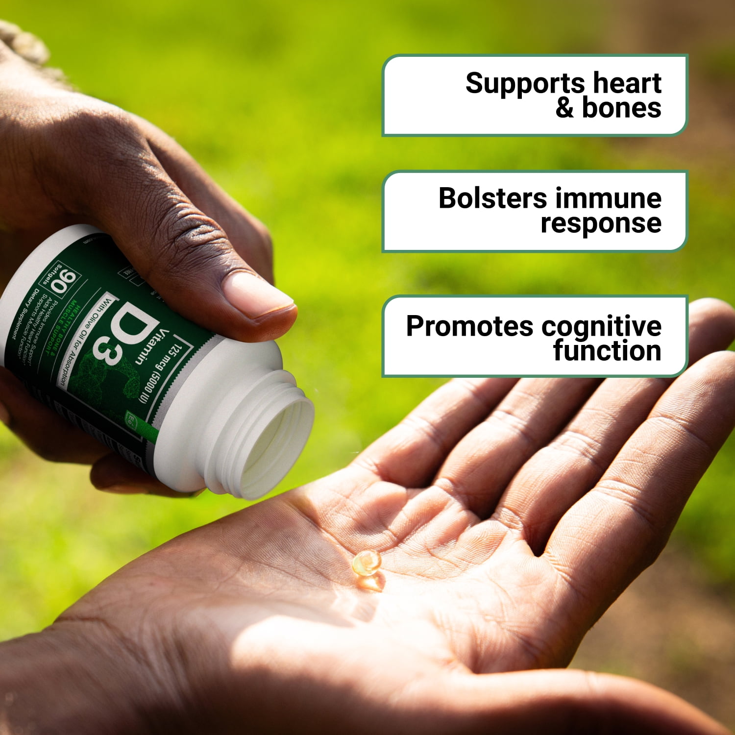 Essential elements Vitamin D3 5000 IU - Softgels with Olive Oil - Bone, Muscle, & Immune Support - 2 pack