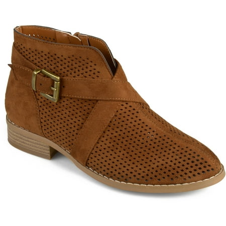 Faux Suede Buckle - Brinley Co. Women's Laser Cut Buckle Faux Suede Stacked Heel Booties