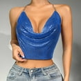 thumbnail image 3 of Mittory Sequin Crop Tank Tops Womens Sexy Deep V Backless HalterCami Tops Shiny Rhinestone Camisole Party Night, 3 of 8