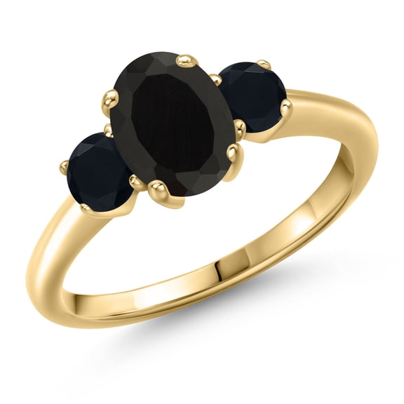 Gem Stone King 10K Yellow Gold Black Onyx Engagement Ring for Women | 2.04 Cttw | Oval 8X6MM | Gemstone December Birthstone | Size 8