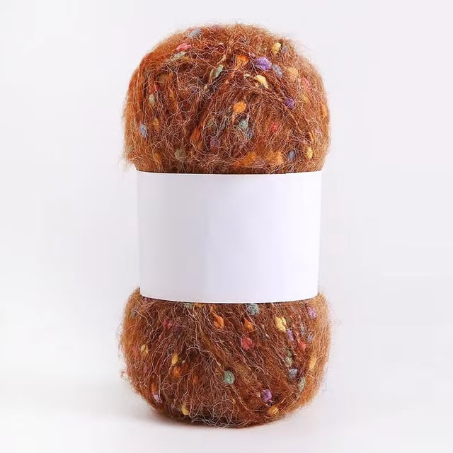 Nvzi Hilo de mohair con puntos de colores de 200 g, hilo suave para tejer a mano y hacer ganchillo, ideal para bufandas, chales y manualidades, color marrón.