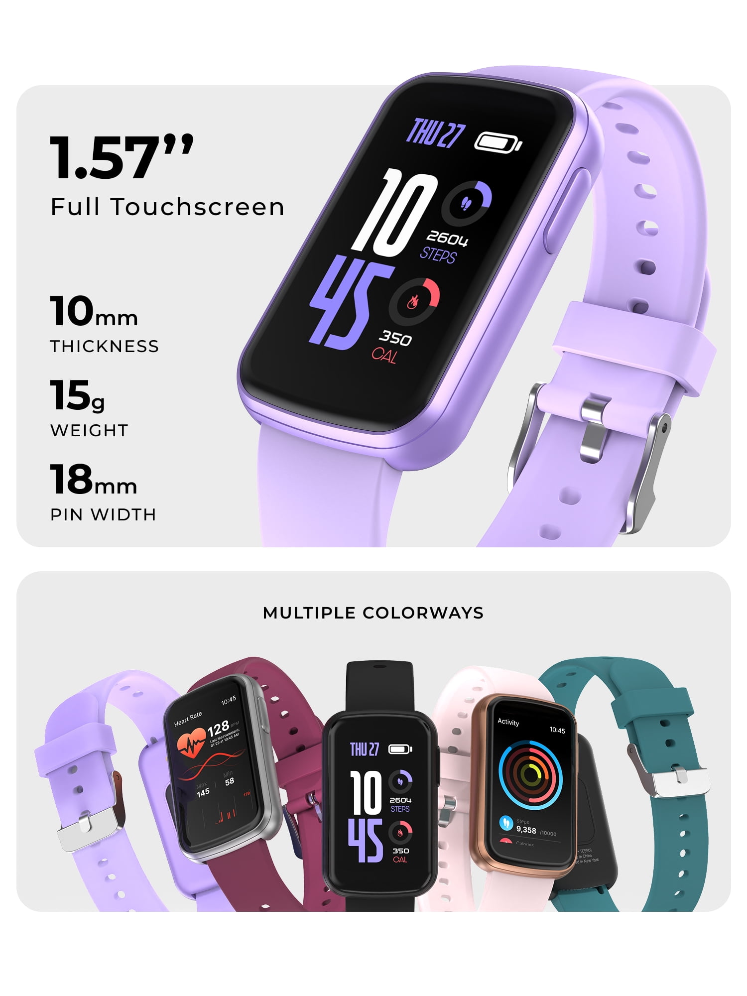 iTech Active 4 Unisex Adult Smartwatch Fitness Tracker, Purple, Silicone Strap