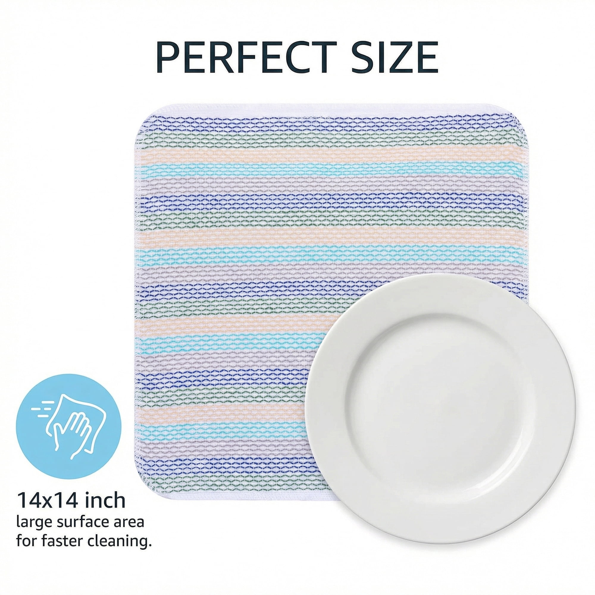 Unique Bargains 6 Pack Cotton Striped Cloths Blue Green Yellow 14" x 14"