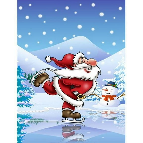 Christmas Santa Claus Ice Skating Flag Canvas House Size
