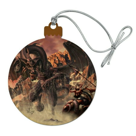 Black Dragon Attacking Flying Fantasy Wood Christmas Tree Holiday