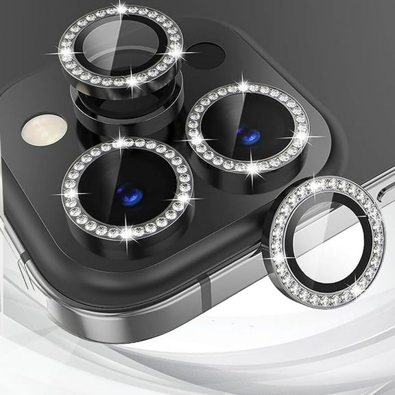 Compatible for iPhone 15 Pro/iPhone 15 Pro Max Camera Lens Protector, Tempered Glass Camera Cover Screen Protector Metal Ring Decoration Accessories IPhone 11 12 13 14 15 Pro Max (Black - B)