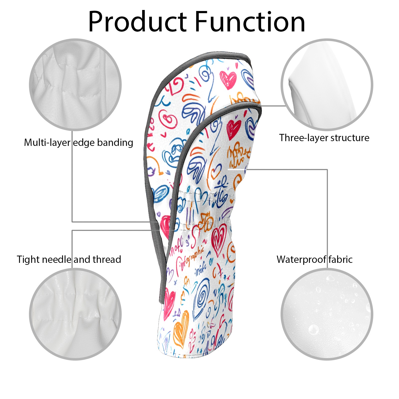 Golf Club Covers PU Leather Waterproof Head Covers for Fairway Woods Hybrids Graffiti Style Pattern
