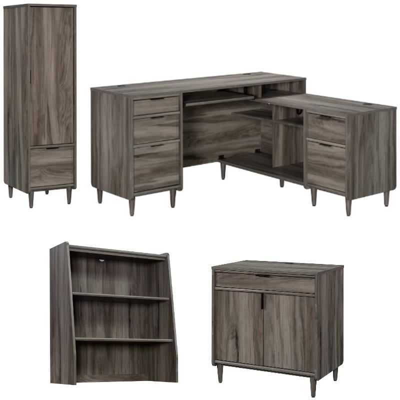 Home Square 4Piece Set with Desk Base Hutch & Narrow Storage