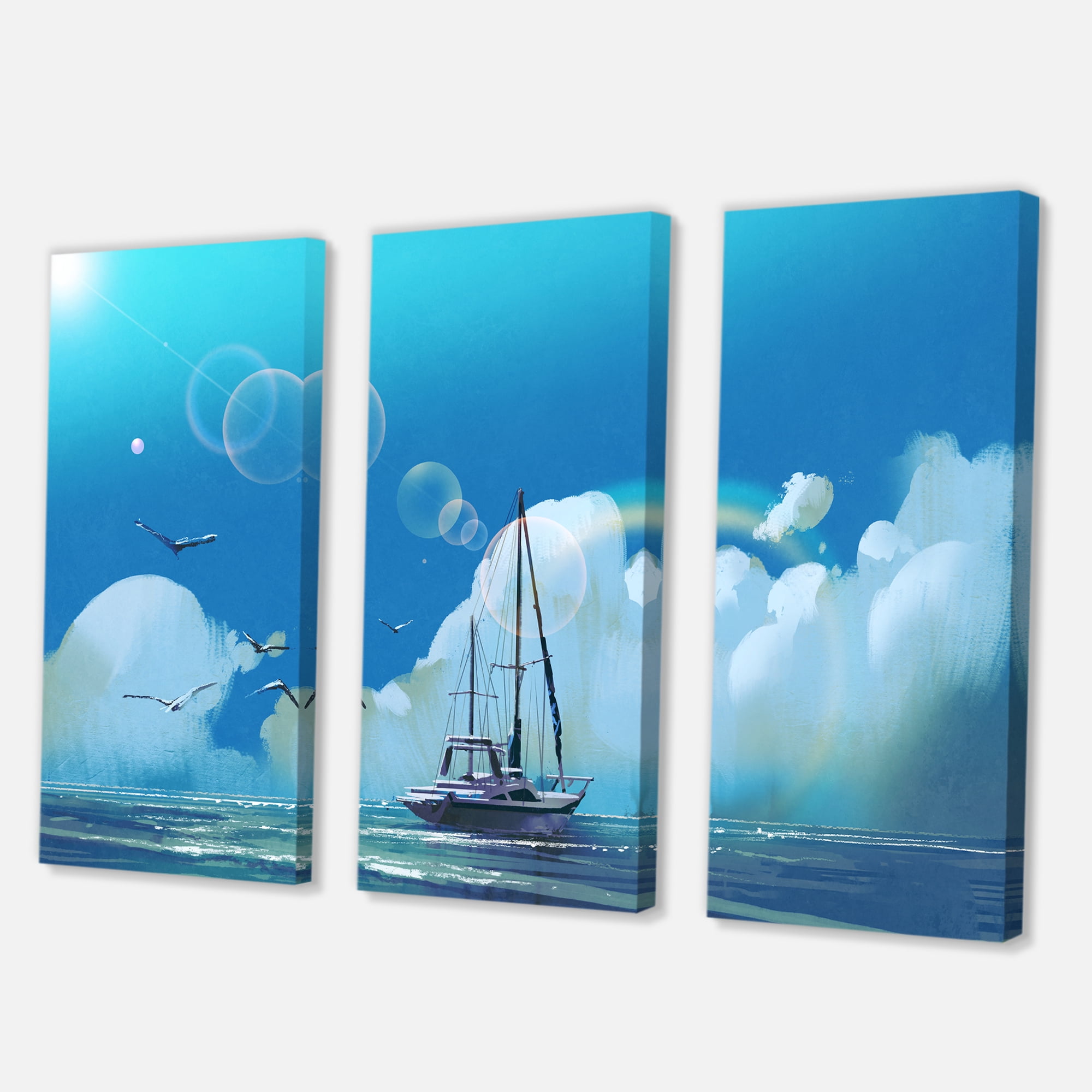 Designart ' The Sailboat On The Blue Sea Against Summer Clouds Sky ' Nautical & Coastal Canvas Wall Art Print