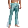 thumbnail image 6 of Aislor Mens Mermaid Pants Metallic Shiny Fishscale Print Leggings King of The Seas Halloween Cosplay Mint Green M, 6 of 7