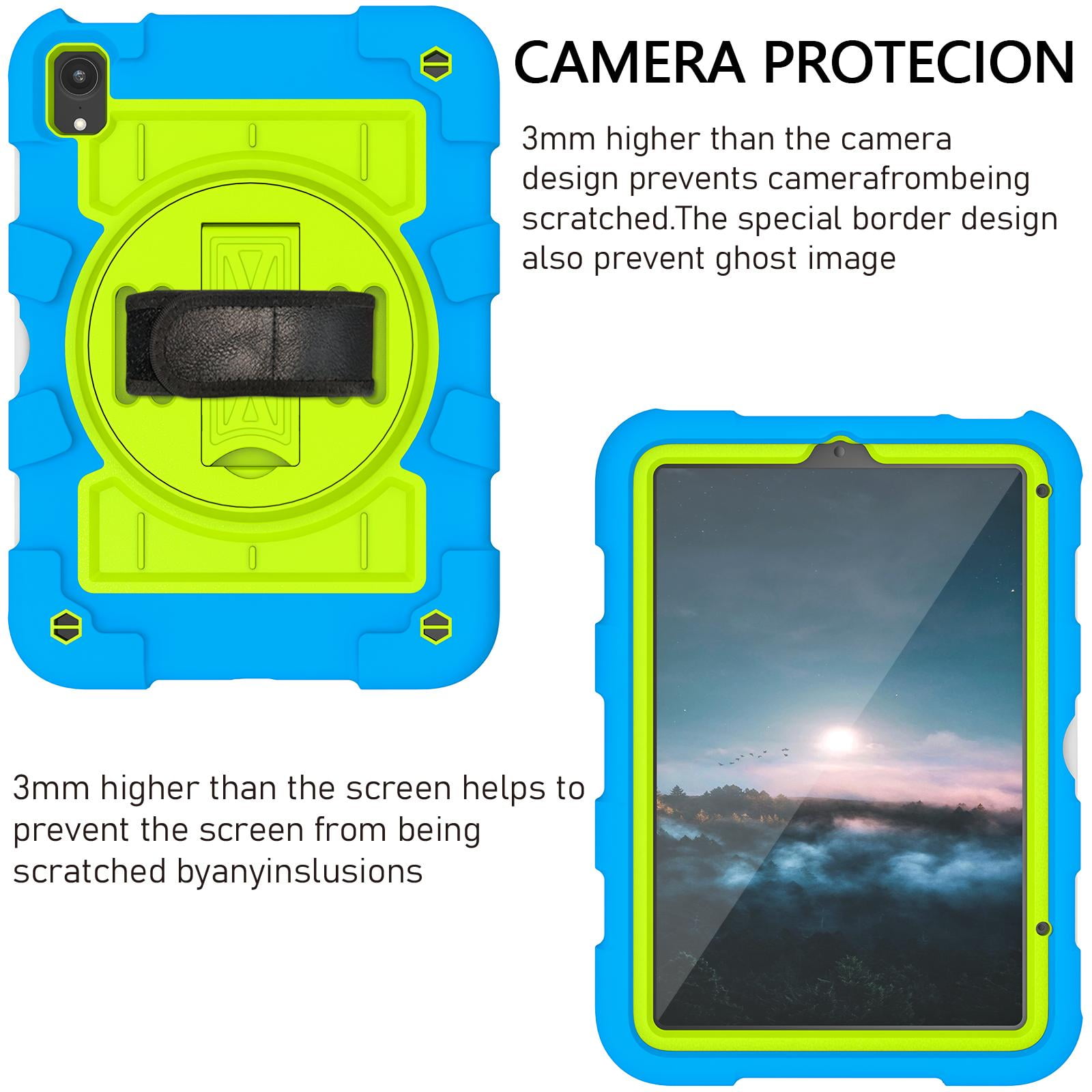 TECH CIRCLE for Apple iPad Mini (A17 Pro/A15) 7th/6th Generation Case 8.3" (2024/2021 Release), Durable Shockproof Protective Back Cover Case with Kickstand /Hand Strap /Shoulder Strap, Blue + Green