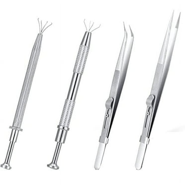 Symkmb Multipurpose Tweezers Jewelry Tool Gem Holder Diamond Jewelry Tweezers Set of 4 Extra Fine Tweezer 201 Stainless steel Silver