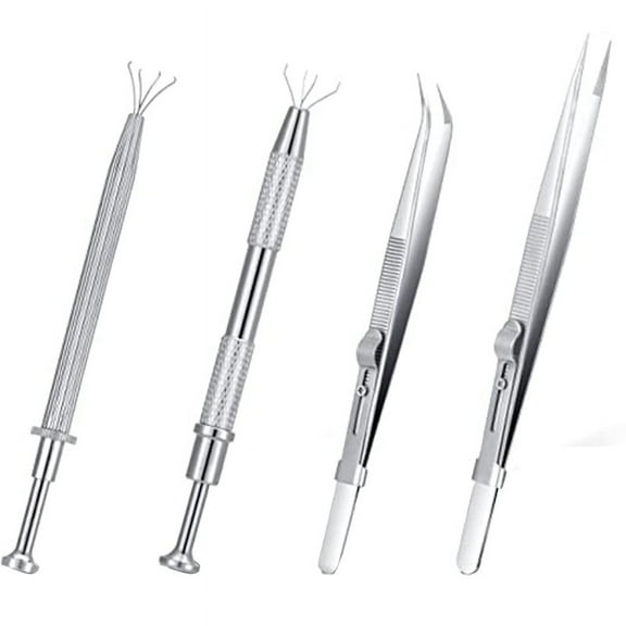 Symkmb Multipurpose Tweezers Jewelry Tool Gem Holder Diamond Jewelry Tweezers Set of 4 Extra Fine Tweezer 201 Stainless steel Silver
