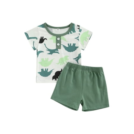 

Calsunbaby Kids Baby Boys Outfits Set Short Sleeve Dinosaur Print T-shirt with Shorts Summer Clothes Green 6-12 Months