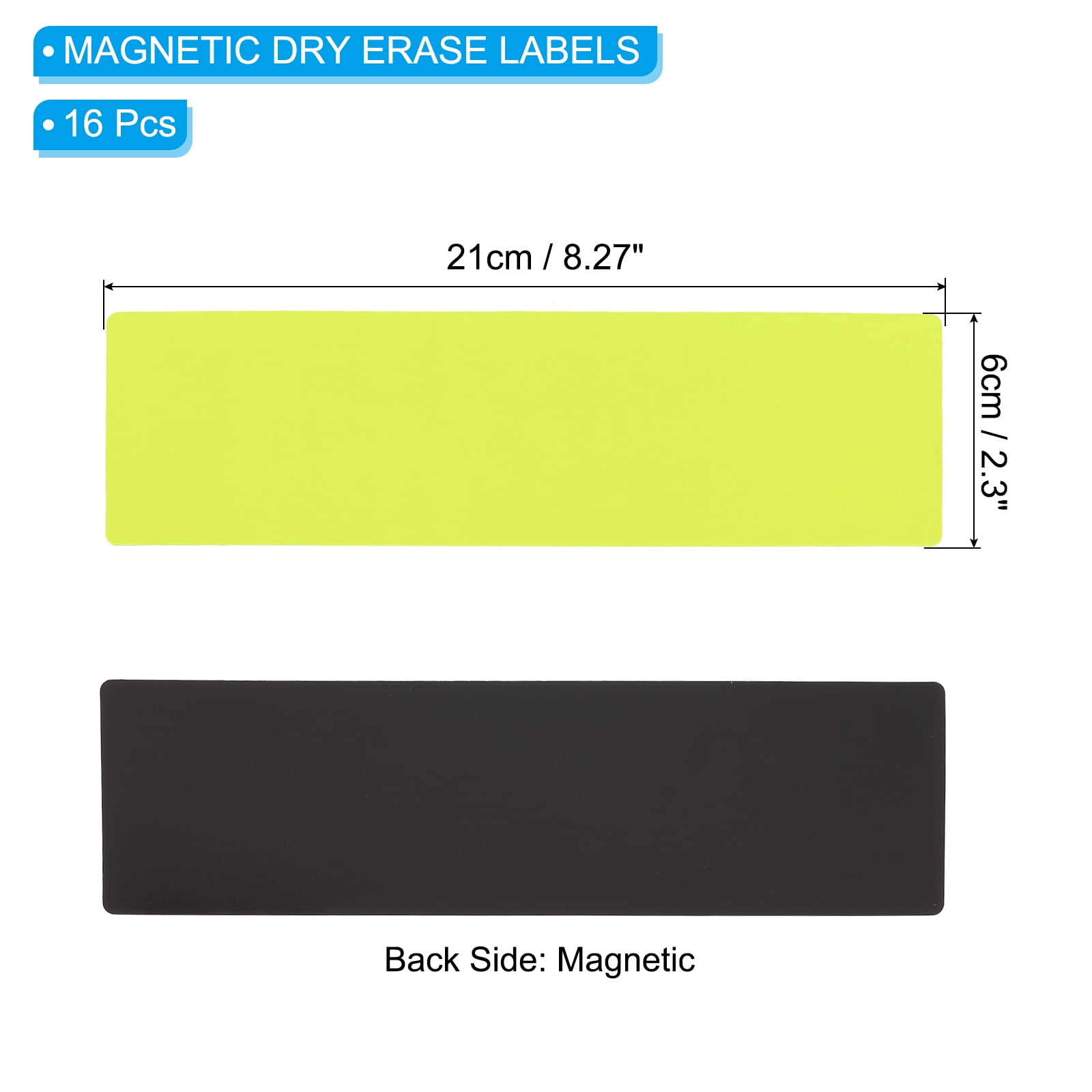 Magnetic Name Tag 8.27x2.3 Inch, Dry Erase Magnet Labels Waterproof Reusable Strips, 16 Pcs Fluorescent Green