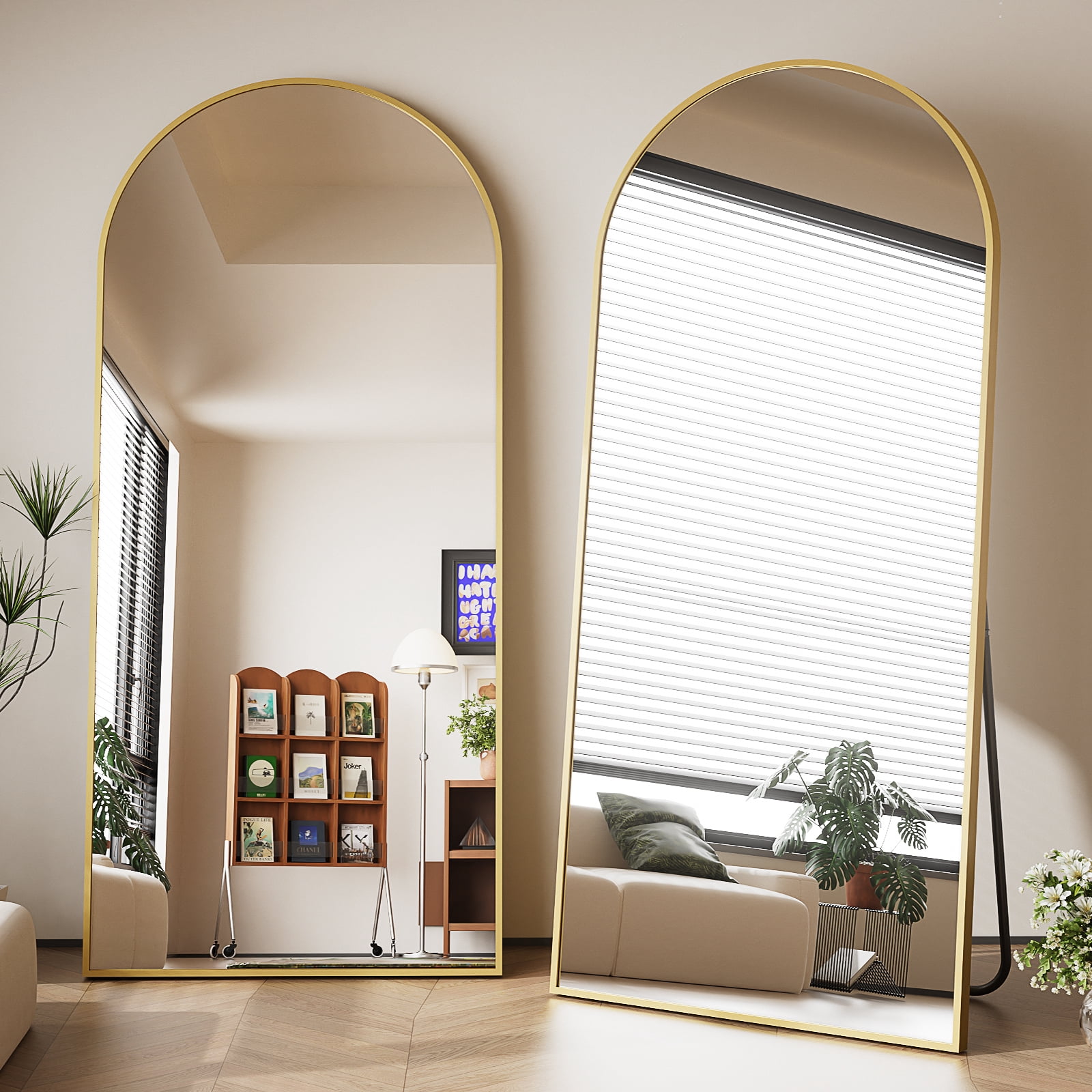 GRAHMCY 71" x 30.2" Arched Large Full Length Mirror Wall Mounted Floor Mirror with Stand, Gold