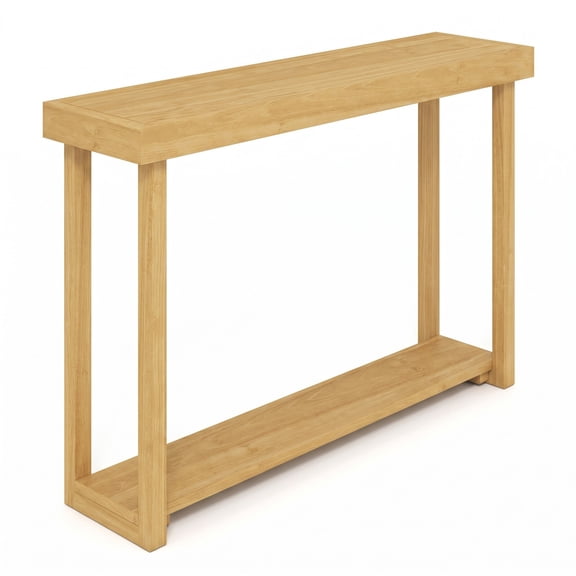 Furnibear 46 Inch Solid Wood Console Table 2-Tier Narrow Farmhouse Sofa Table with Storage Shelf for Living Room, Natural