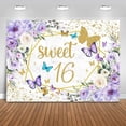 thumbnail image 1 of Fondo personalizado para quinceañeras con diseño de mariposas moradas y flores, ideal para fiestas de cumpleaños de niñas, accesorios para fotomatón (2,1 x 1,5 m), 1 of 8
