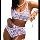 thumbnail image 2 of Conjuntos de Bikini para Mujer con Estampado Floral, Trajes de Baño de Dos Piezas con Escote Redondo y Cintura Alta. Cártamo L, 2 of 8