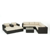 GDF Studio St. Tropez Outdoor 10 Piece Wicker Sectional Sofa, Multibrown and Beige