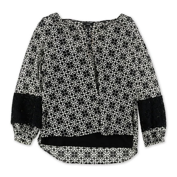 Alfani Womens Abstract Print Pullover Blouse, Black, Large