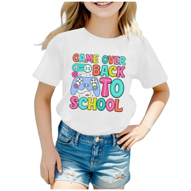 Hauts et T-Shirts pour Filles, T-Shirt Graphique pour la Rentrée Scolaire, Col Rond, Manches Courtes, Lumineux et Confortable pour Garçons et Filles