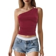 thumbnail image 1 of Camiseta corta sexy con hombros descubiertos y pedrería para mujer: corte ajustado, largo corto, para combinar con pantalones de cintura alta (tallas S-L), 1 of 4