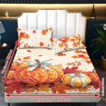 thumbnail image 6 of Qpednta Autumn Pumpkin Fitted Sheet Set, Easy Care Lightweight 3 Pieces Fitted Sheet Set with 2 Pillowcases, Wrinkle‑Free Elastic Band Bedding Cover Set for Guest Room Dormitory, 6 of 7