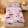 thumbnail image 2 of Homewish Halloween Ghost Witch Zipper Full Size Comforter Sets with Fitted Sheet and 2 Pillowcases for Girls, Pumpkin Bat Skull Zipper Bedding Set, Pink Black White, Pink Reversible, 2 of 7