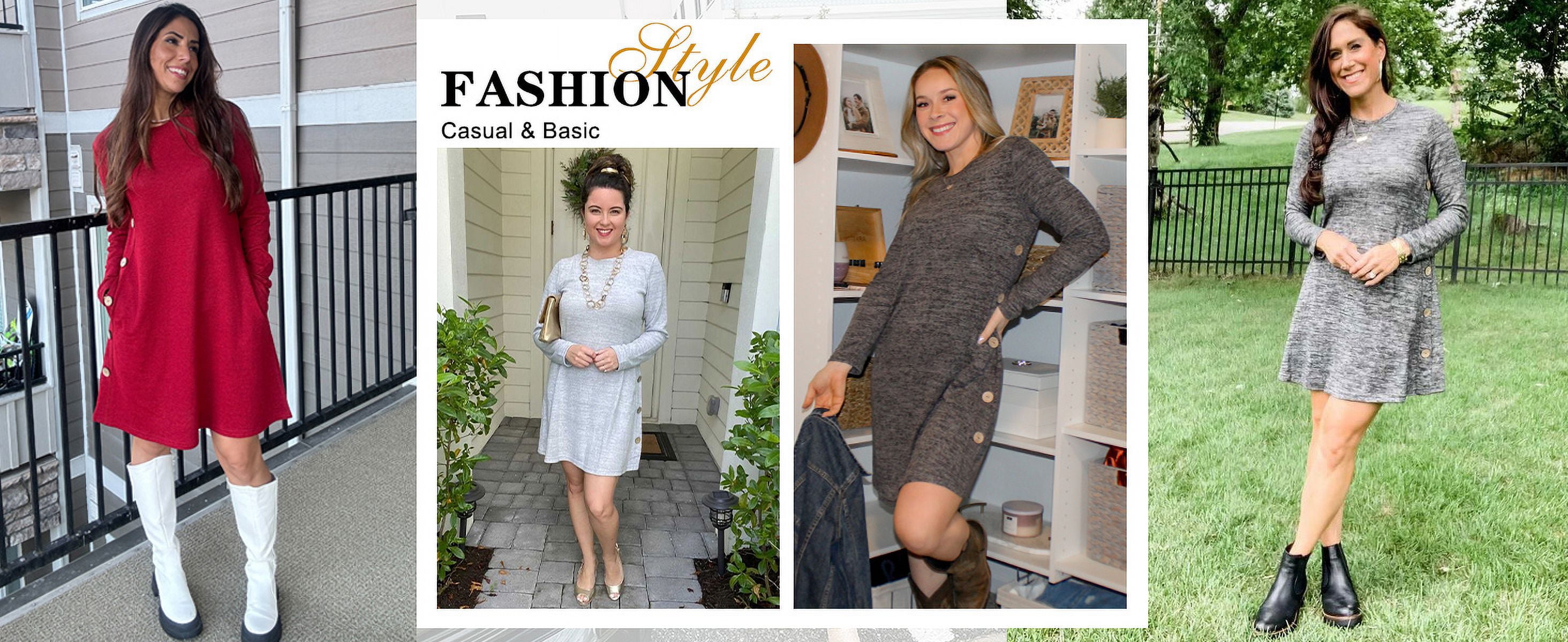 Fall Dresses for Women Long Sleeve Casual Winter Dress with Pockets Buttons Side Tunic Dress