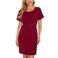 thumbnail image 1 of B91xZ Femmes Robe Manches Courtes Pull Col Rond Sweat-Shirts Coupe Décontractée Mini Robe, Vin XL, 1 of 5