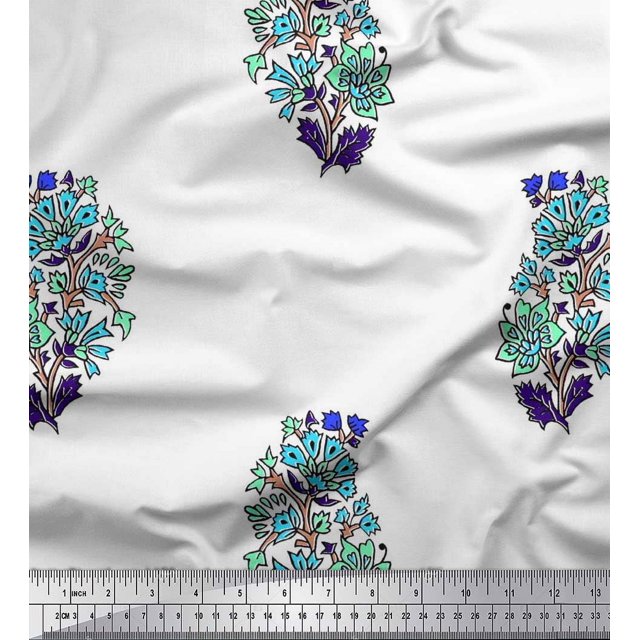 Soimoi Poly Georgette Fabric Leaves & Floral Block Print Fabric by The Yard 42 Inch Wide