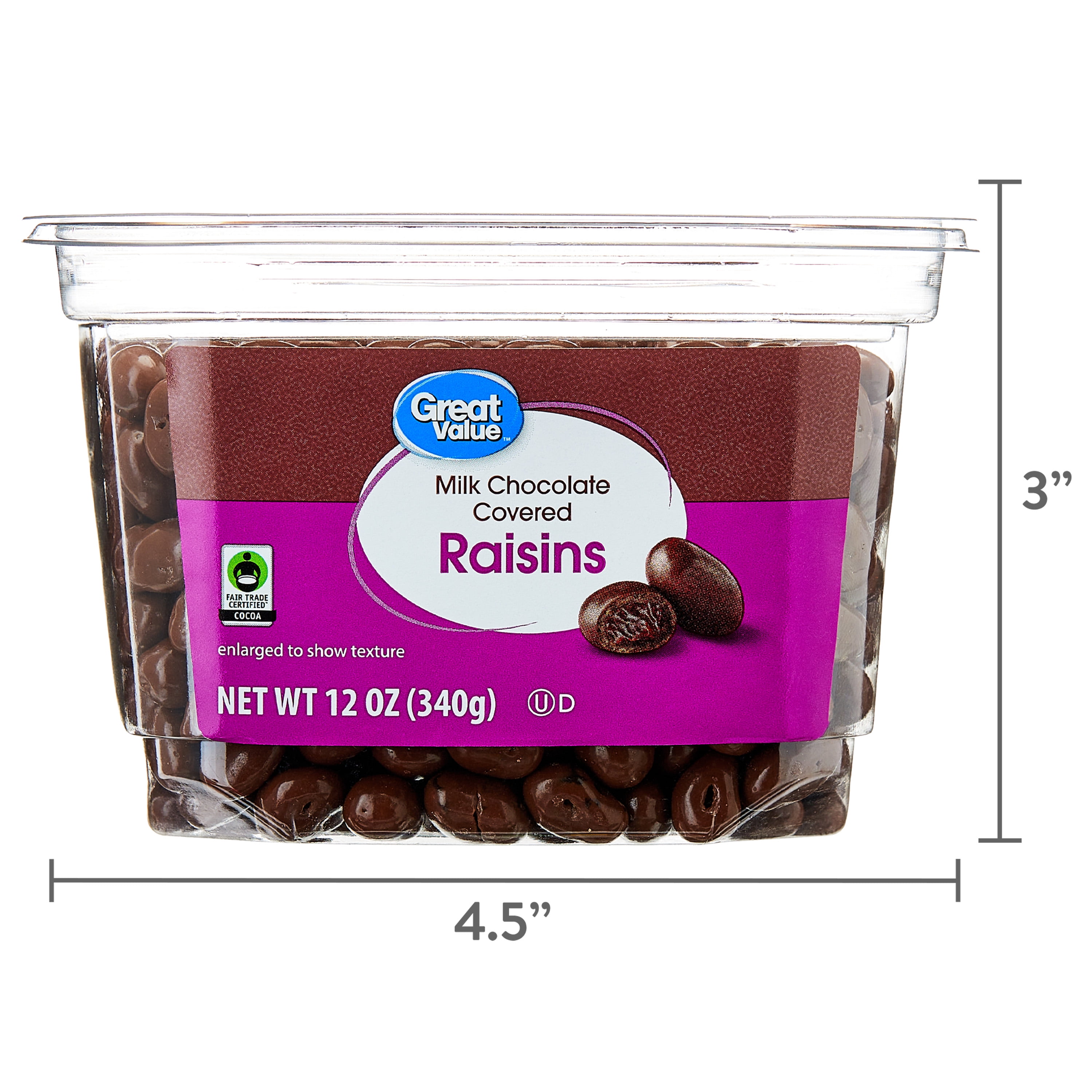 (3 pack) Great Value Milk Chocolate Raisin Tub, 12 oz