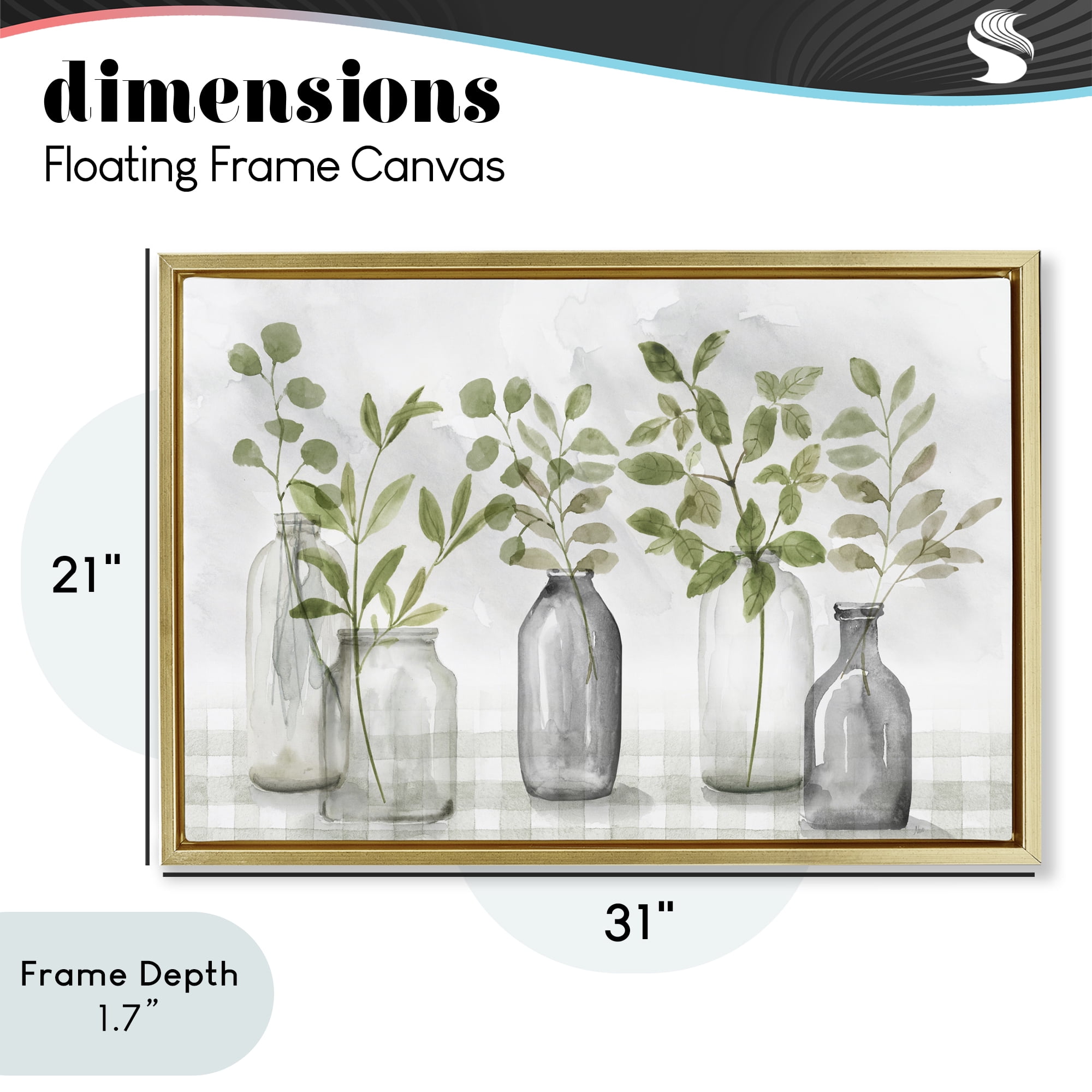 Stupell Industries Greenery Leaves in Vases Gold Framed Floater Canvas Wall Art, design by Nan