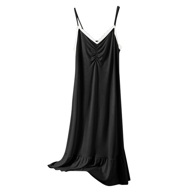 Tranfacy Chemises de Nuit pour Femmes, Chemises de Nuit Grande Taille pour Femmes, Robe de Nuit Décontractée et à la Mode pour Femmes, Couleur Unie, Col Rond Grand