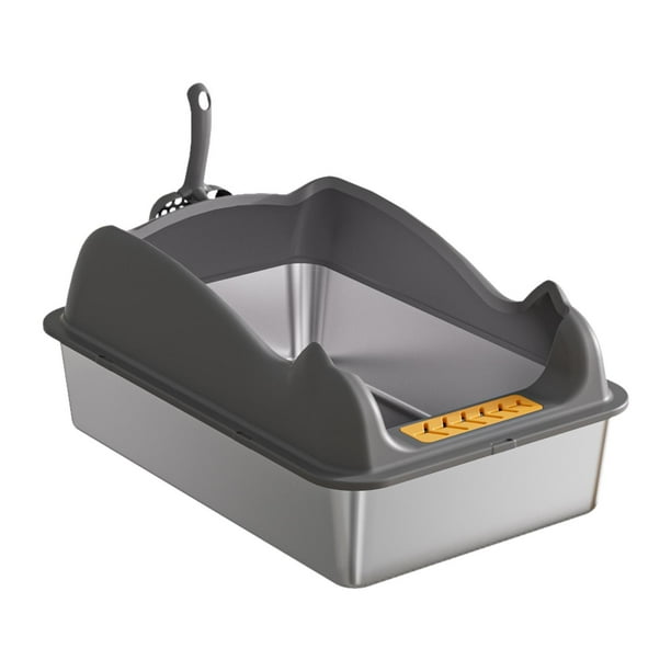 Caja de arena abierta Bandeja de arena para mascotas con parte superior abierta Entrada baja Gran capacidad Portátil para gatos Gris profundo