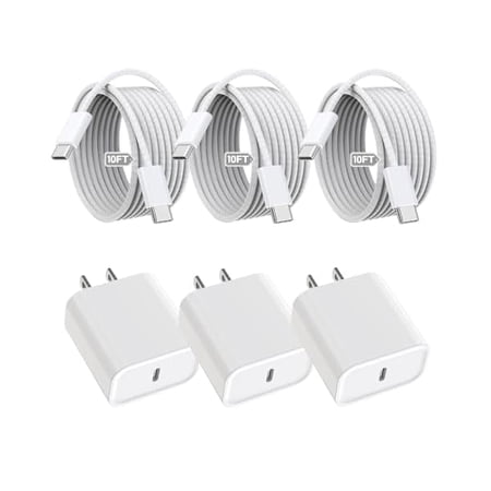 Quyaojz for iPhone 16 15 Charger Fast Charging 3Pack 20W Fast Charging USB C Charger with 10Foot Long Type C to C Cable Cord TypeC Block Brick Compatible With iPhone 17/16e/16/16/16 /16 Max16 //Mini