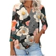 thumbnail image 2 of Yuanlook Tops for Women 3/4 Sleeve Shirts V Neck Blouses Tunic Top Spring Summer with Flower Print - Khaki - M, 2 of 7