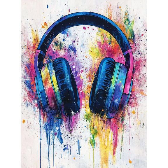 Colorful Headphones Abstract Canvas Painting,Suitable for Living Room,Bedroom,Office,Studio,and Dorm Decor.