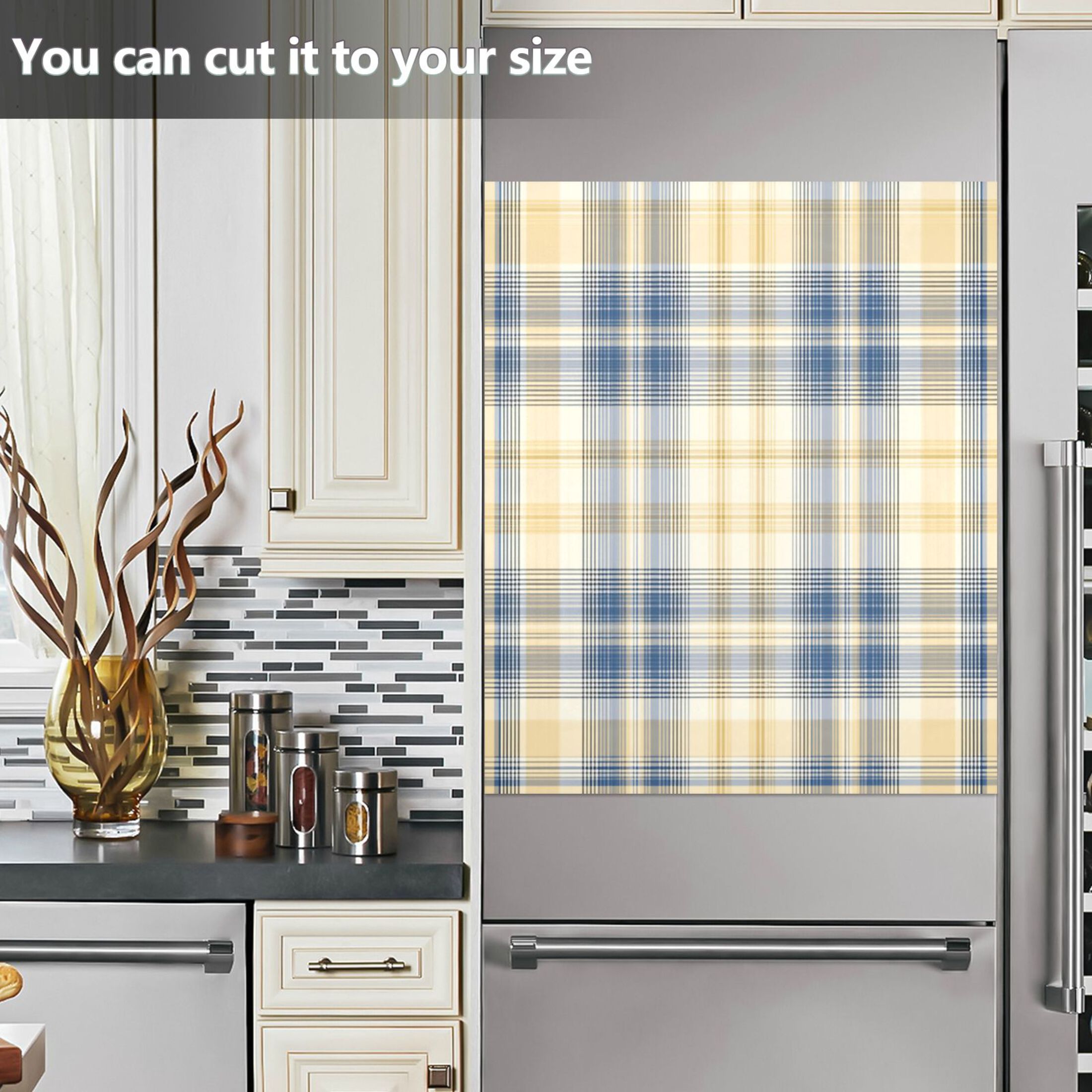 Dishwasher Magnetic Refrigerator Magnet Cover Sticker Home Decorative 23"x26" Deep Blue and Yellow Tartan