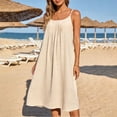 thumbnail image 6 of Kctiaxy Dresses for Women Spaghetti Straps A-Line Midi Dress Summer Crew Neck Sleeveless Pleated Front Flowy Dress Beach Vacation, 6 of 7