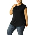 thumbnail image 5 of MODA NOVA Juniors' Plus Size Ruched Short Sleeve Blouse Summer Casual Top Black 1X, 5 of 6