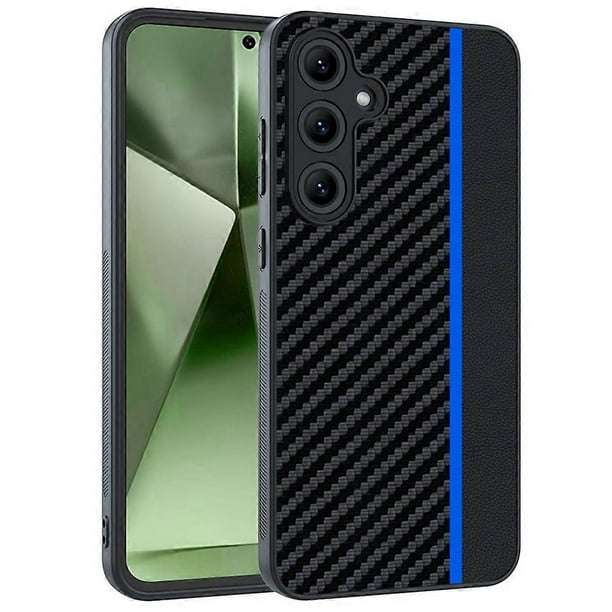 For Samsung Galaxy S24 Case Leather PC Hard Phone Cover Carbon Fiber Texture - Black Yellow
