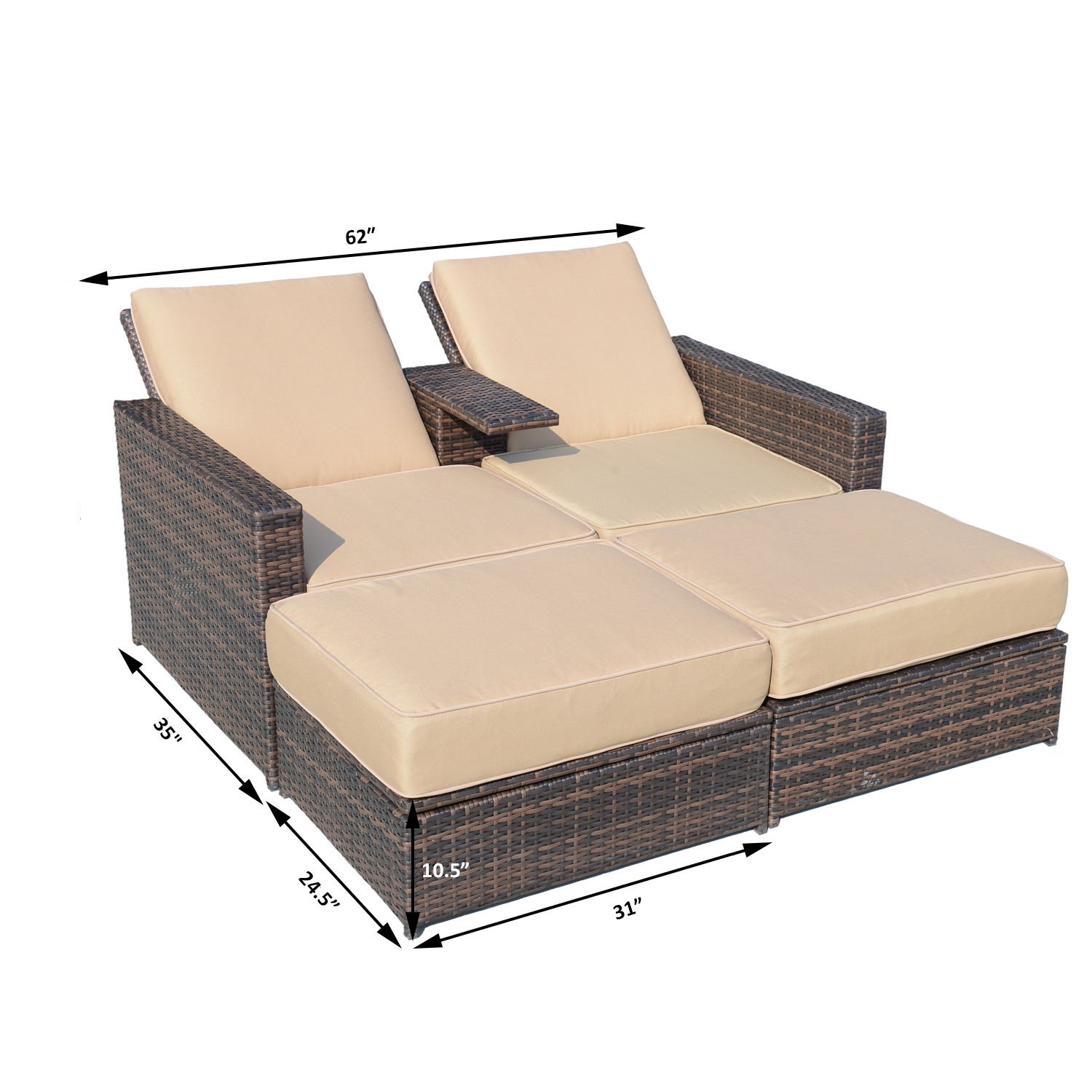 Outsunny 3 Piece Patio Sofa Set Recliner Lounge Ottoman Loveseat Rattan Outdoor, seating capacity-2 - image 4 of 10